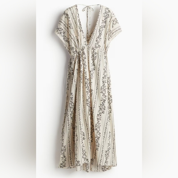 H&M Cover UP OFF White Black Floral Maxi Cotton Vacation Dress M L - Picture 1 of 10